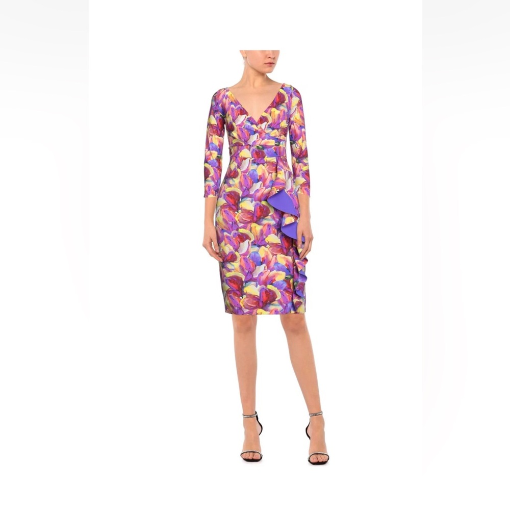 BNWT Chiara Boni La Petite Robe Marem Tulip purple Floral 3/4 sleeve Dress 2/38